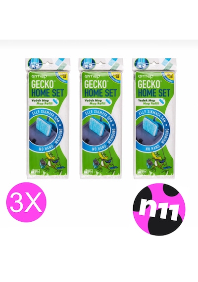 Gecko Home Set Temizlik Seti Yedek Mikrofiber Mop 3 Paket 2'li Toplamda 6 Adet Yedek Mop