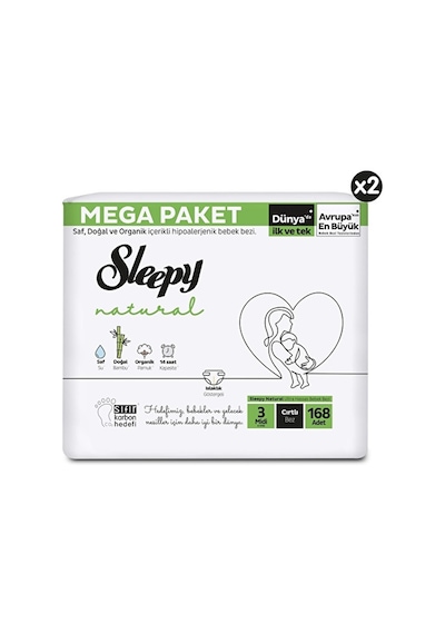 Sleepy Natural Bebek Bezi 3 Numara Midi Mega Paket 2 x 168 Adet