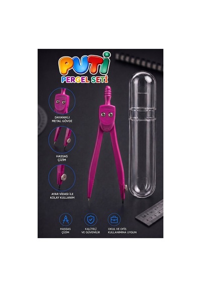 Pembe Metal Pergel 1 Adet Puti 1574 Koruma Kutulu Metal Pergel Grafit Uçlu Mekanik Pergel Matematik Teknik Mimari Çizim