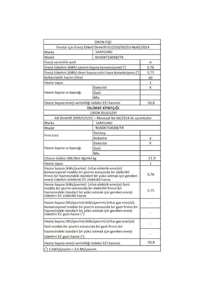 Samsung NV60K7140BB 60 LT Ankastre Fırın