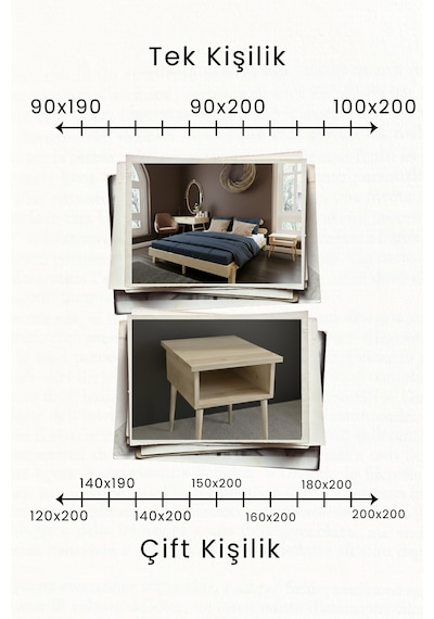 Damla 2 Başlıklı Masif Ahşap Karyola Ve 2 Adet Vernik 100x200