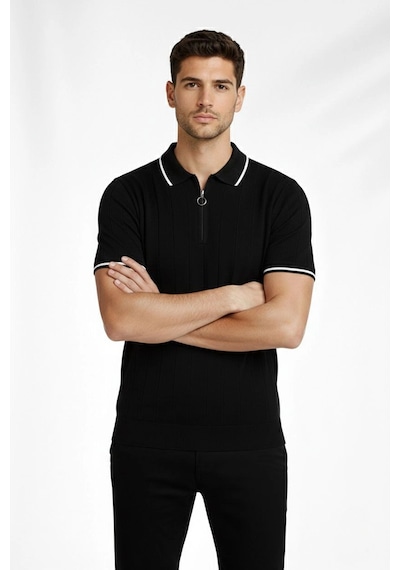 Barlashive Erkek Yazlık Dokuma Triko Tişört Fermuarlı Polo Yaka Kısa Kol T-shirt - Siyah Çok Renkli Barlashive Erkek Yazlık Dokuma Triko Tişört Fermuarlı Polo Yaka Kısa Kol T-shirt - Siyah Çok Renkli