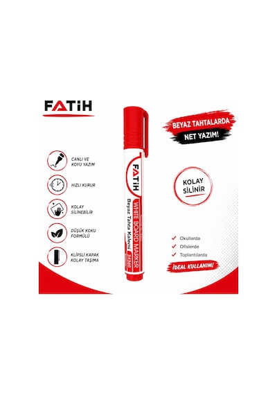 Fatih Kırmızı Beyaz Tahta Kalemi Whiteboard Marker Silinebilir Hızlı Kuruyan Düşük Kokulu