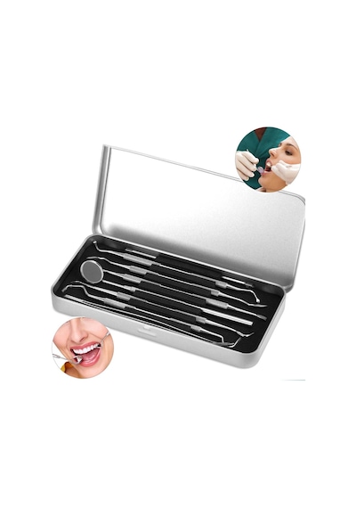 Valkyrie 6 Adet Metal Kutulu Paslanmaz Çelik Diş Tartar Dil Temizleme Dental Ağız Bakım Seti