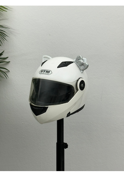Motor & Motosiklet Hologram Fiyonklu Beyaz Kedi Kulak Kask Dış Aksesuarı Diğer