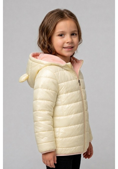 Mnk Baby & Kids Kız Çocuk Kapüşonlu İçi Polarlı Fermuarlı Şişme Mont M00859 Krem