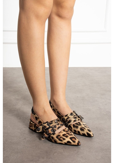 Duxal Shoes Laden Leopar Desenli Düz Ayakkabı Babet Kahverengi