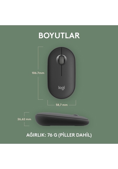 Logitech M350s Pebble 2 Bluetooth Kablosuz Sessiz Kompakt Mouse - Siyah Diğer