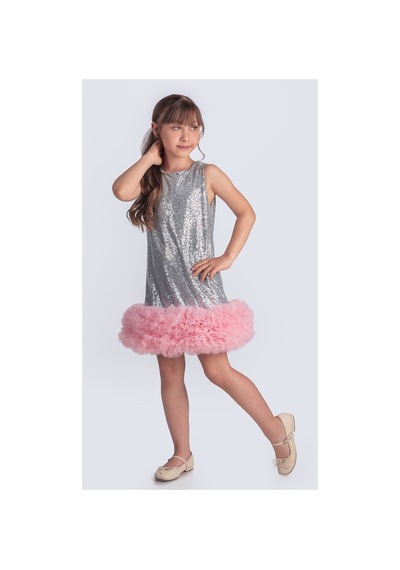 Mnk Baby & Kids Pul Payet İfestos Taçlı Tütü Çocuk Özel Gün Abiye M00743 Gri