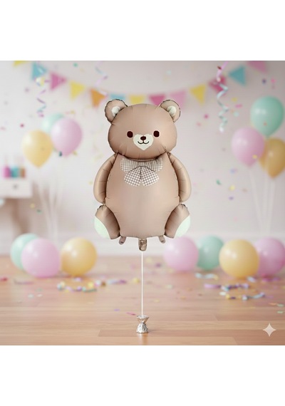 56,5x90 Cm Papyonlu Ayıcık Karamel Folyo Balon - Doğum Günü Parti Dekorasyon Balonu Çok Renkli