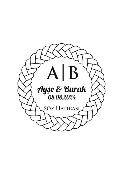 İnce Örgülü Çerçeveli Yuvarlak Mühür Kına Nişan Düğün 3x3 Cm Özel Etiket / 50 Adet Sticker Beyaz