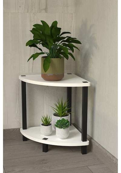 Flora 2 Raflı Moblen Çiçeklik Saksılık Balkon Bahçe Dekor Raf Stand-beyaz Beyaz