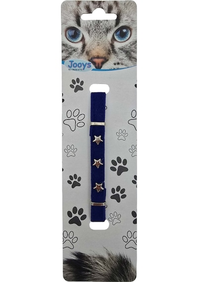 Jooys Kadife Zilli Yıldızlı Kedi Boyun Tasması Lacivert