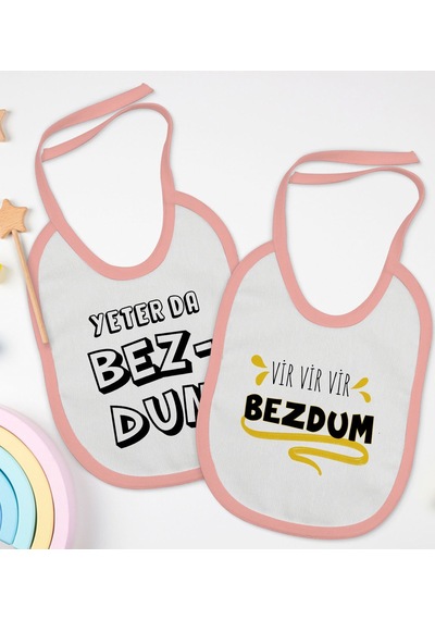 BK Kids Bezdum Tasarımlı 2’li Pembe Mama Önlüğü-1 Pembe