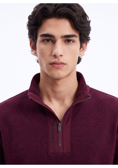Discovery Expedition D6wm-swt3767 Mürdüm Erkek Fermuarlı Desenli Desen Triko Sweatshirt