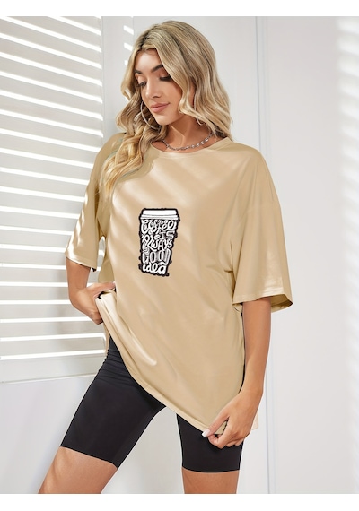 Uyguntarz Unisex Kahve Severlere Özel Tasarım Basklı Tshirt Bej
