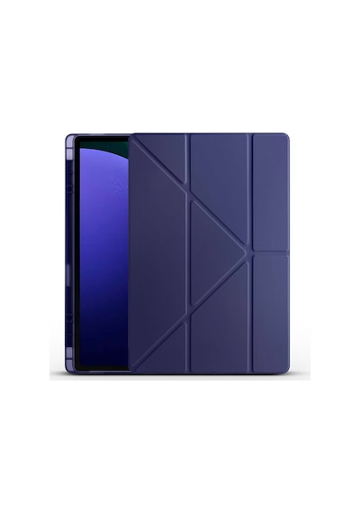 Galaxy Tab S9 Ultra Kılıf Uyumlu Zore Tri Folding Kalem Bölmeli Standlı Kılıf-lacivert Tablet Kılıfı