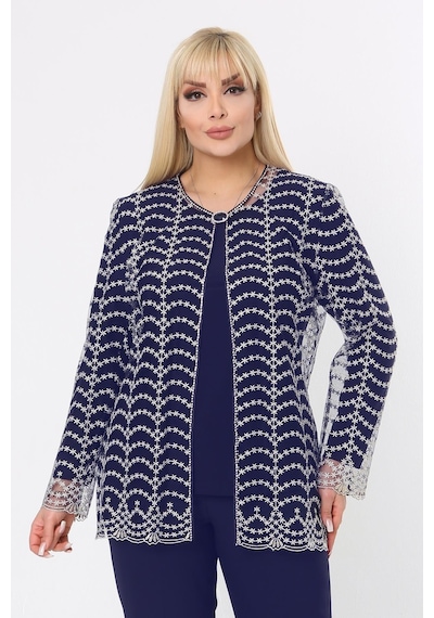 Ladies First Büyük Beden 3779 Lacivert-altın Ceket+bluz Takım 001