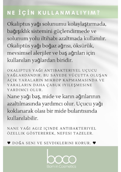 Boco Born In Cosmetics Nane + Okaliptus %100 Saf Uçucu Yağı 2 x 10 ML