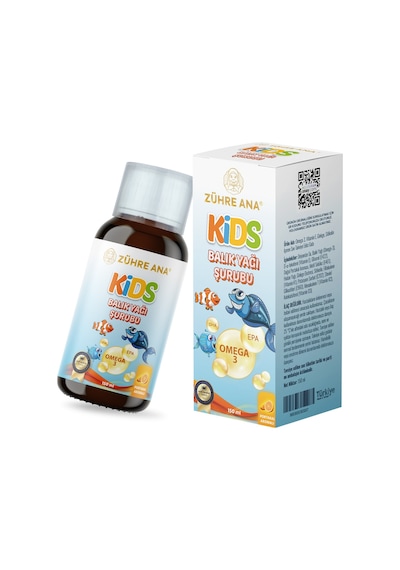 Zühre Ana Kids Çocuklar için - Omega 3 Balık Yağı Şurubu Vitamin Katkılı ve Portakallı 150 ML