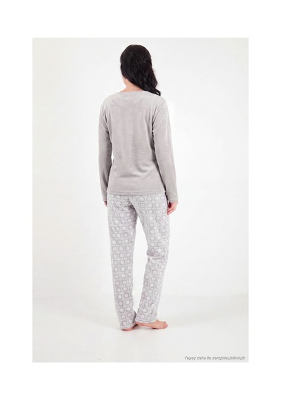 Lela Desenli Yumuşak Dokulu Uzun Kollu Pijama Takımı Kadın Pijama Takımı 6575016 Gri