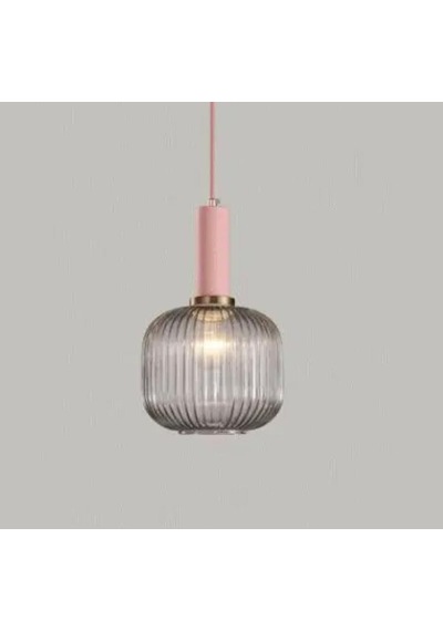 Rsylight Rustik Dekoratif Metal Modern Pudra Somon Opal Füme Camlı Tekli Avize Siyah