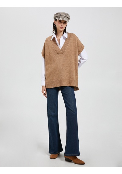 Koton V Yaka Süveter Oversize Deve Tüyü 4wak20012ht 4WAK20012HT100 Taba