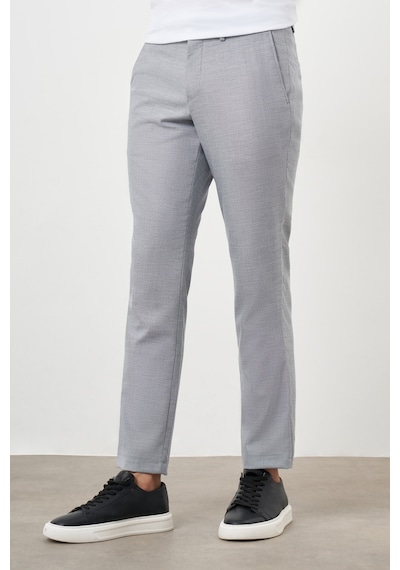 Morven Erkek Gri Poliviskon Trend Desenli Lastikli Slim Fit Pantolon Gri