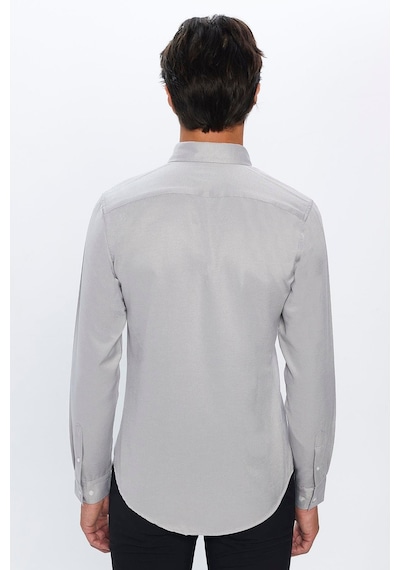 Tudors Erkek Slim Fit Dar Kesim Pamuklu Kolay Ütü Gri Düğmeli Yaka Gömlek-31586-gri Gri