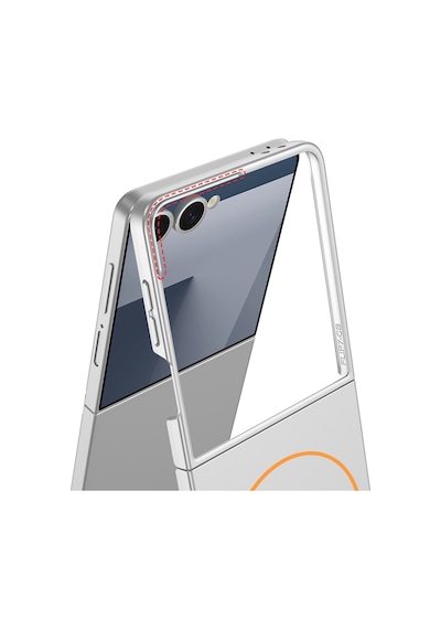 Subutu Galaxy Z Flip 7 Kılıf Wireless Şarj Özellikli Zore Kıpta M-safe Kapak - Gümüş Gümüş