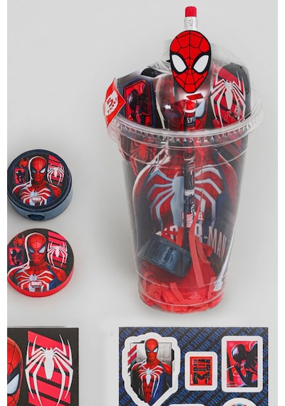 X Dekomus Lisanslı Spiderman Hero Force Collection Cup 5 Parça Kırtasiye Seti Sticker, Tüylü Kalem "dekomus Cep Defteri Hediyeli" 124-Pembe