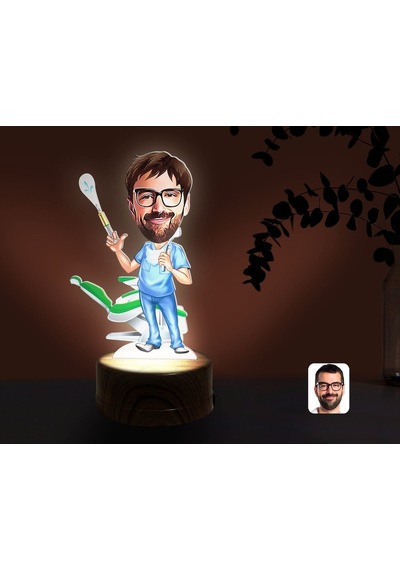 Kişiye Özel Erkek Diş Hekimi Karikatürlü Dekoratif 3D Biblo Led I(481494856) Çok Renkli