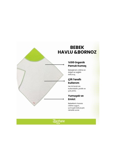 Bezhane %100 Pamuklu Havlu Çift Taraflı Kundak Bebek Yeşil Çizgil Çok Renkli