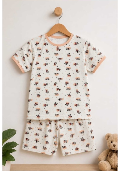 Tenra Kız Çocuk Pamuklu Şortlu Pijama Takımı 3-12 Yaş Beyaz