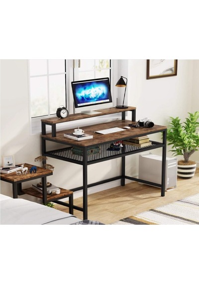 Zizuva Modern Tasarım Monitör Sehpalı Çalışma Masası Ceviz - Siyah