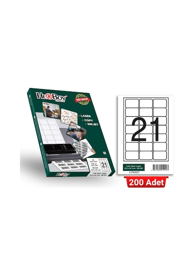 Herboy Hb-1021 63,5 X 38,1 Mm A4 Baskılı Laser Etiket 200 Adet