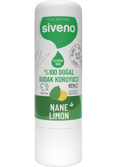 Siveno %100 Doğal Dudak Koruyucu Nane & Limon Bitkisel Lip Balm Krem Nemlendirici Parlatıcı Onarıcı 6 G