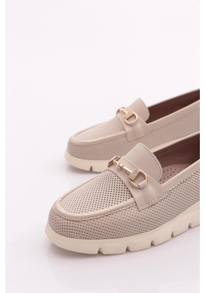 Dgn 6095 Kadin Kalin Taban Loafer Ayakkabi Ekru
