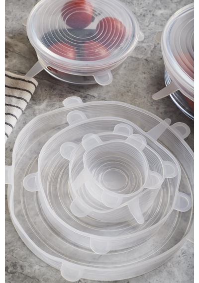 Silicone 6'lı Strech Kapak, Hava Geçirmez, Farklı Boyutlarda, Pratik Kullanım Plastik Turuncu Diğer