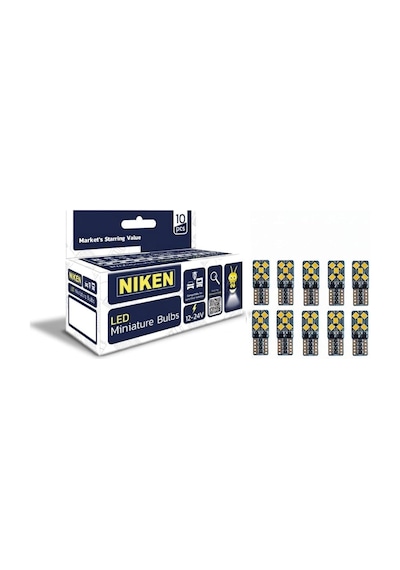 Nıken T10 Turuncu,12-24v, Park Ve Plaka Lambası İçin,led Minyatür Ampul, 10 Adet Set
