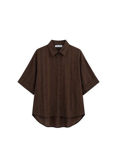 Vadon 1030 Kadın Pamuklu Çizgili Hafif Transparan Kısa Kollu Oversize Gömlek Kahverengi Vadon 1030 Kadın Pamuklu Çizgili Hafif Transparan Kısa Kollu Oversize Gömlek Kahverengi