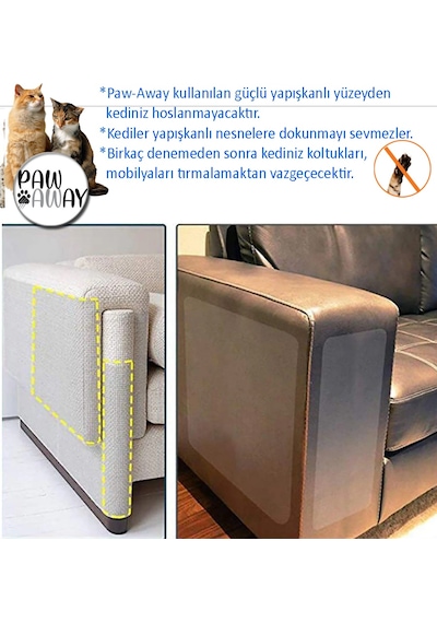 Pawaway Kedi Eğitim Bandı 2 Yüzü Yapışkanlı Koltuk Mobilya Tırmalama Caydırıcı 5 Adet Şeffaf 15 x 45 CM