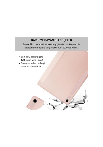 Klasse Samsung Galaxy Tab S10 Fe / S9 Fe 10.9 İnç Uyumlu Smart Kılıf, S Pen Kalemlikli, Trifold, Esnek, Mat, Darbeye Tam Dayanıklı Tablet Kılıfı Pembe
