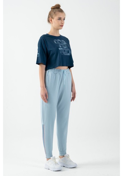 Maraton Comfort Kadın Bisiklet Yaka Navymelanj Crop Top Navymelanj
