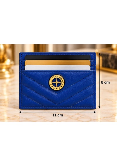 Williampolo Anka Hakiki Deri Unisex Kartlık-ince Tasarım Mavi
