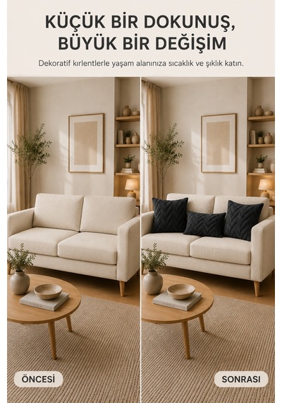 Wellsoft Dekoratif Kırlent Kılıfı 45x45 Ve 30x50 Peluş Koltuk Kanepe Yastık Kılıfı Antrasit 45 x 45