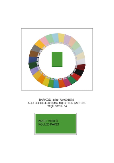 Alex Schoeller Fon Kartonu 25x35 No:54 Yeşil 100 Lü Alx-2654 Çok Renkli