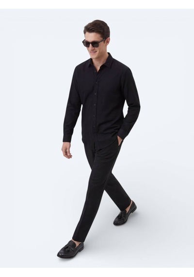 Kip Siyah Regular Fit Dokuma Casual %100 Pamuk Gömlek