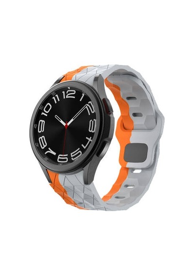 Samsung Galaxy Watch 5 Pro 45mm Uyumlu Krd-116 20mm Futbol Desenli Spor Tasarımlı Silikon Kordon - Gri-turuncu