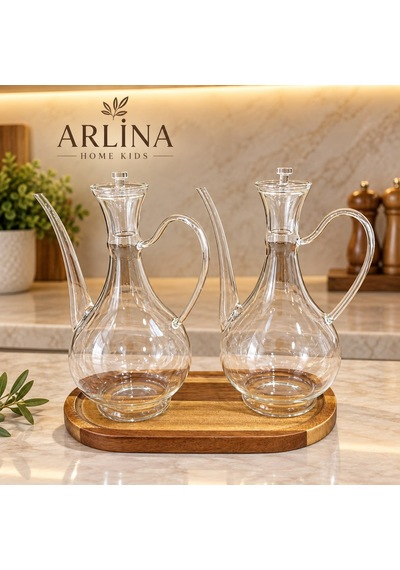 2'li 750 Ml İbrik Model Cam Yağlık Seti-akasya Standlı